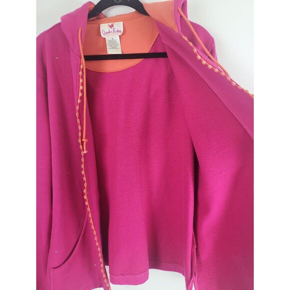 Quacker Factory Full Zip Hoodie XL Womens Long Sleeve Pink Jeweled Pocket Unique - Picture 13 of 13